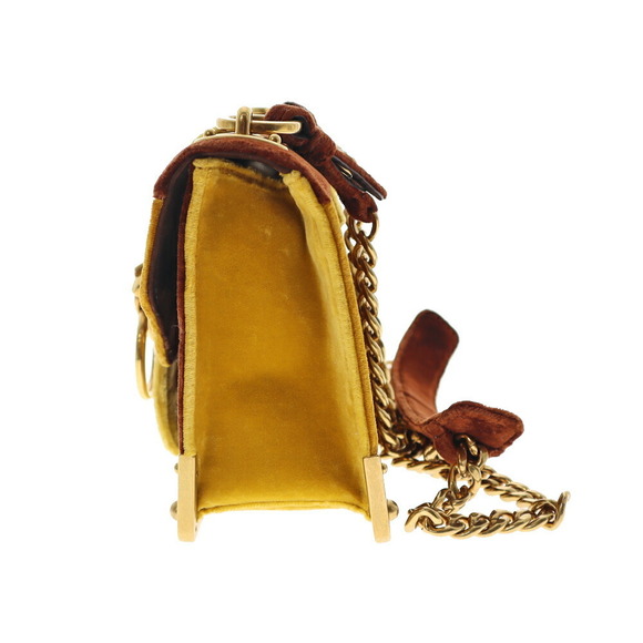 Prada Chain Shoulder Bag Velvet Yellow Brown - Picture 3 of 9